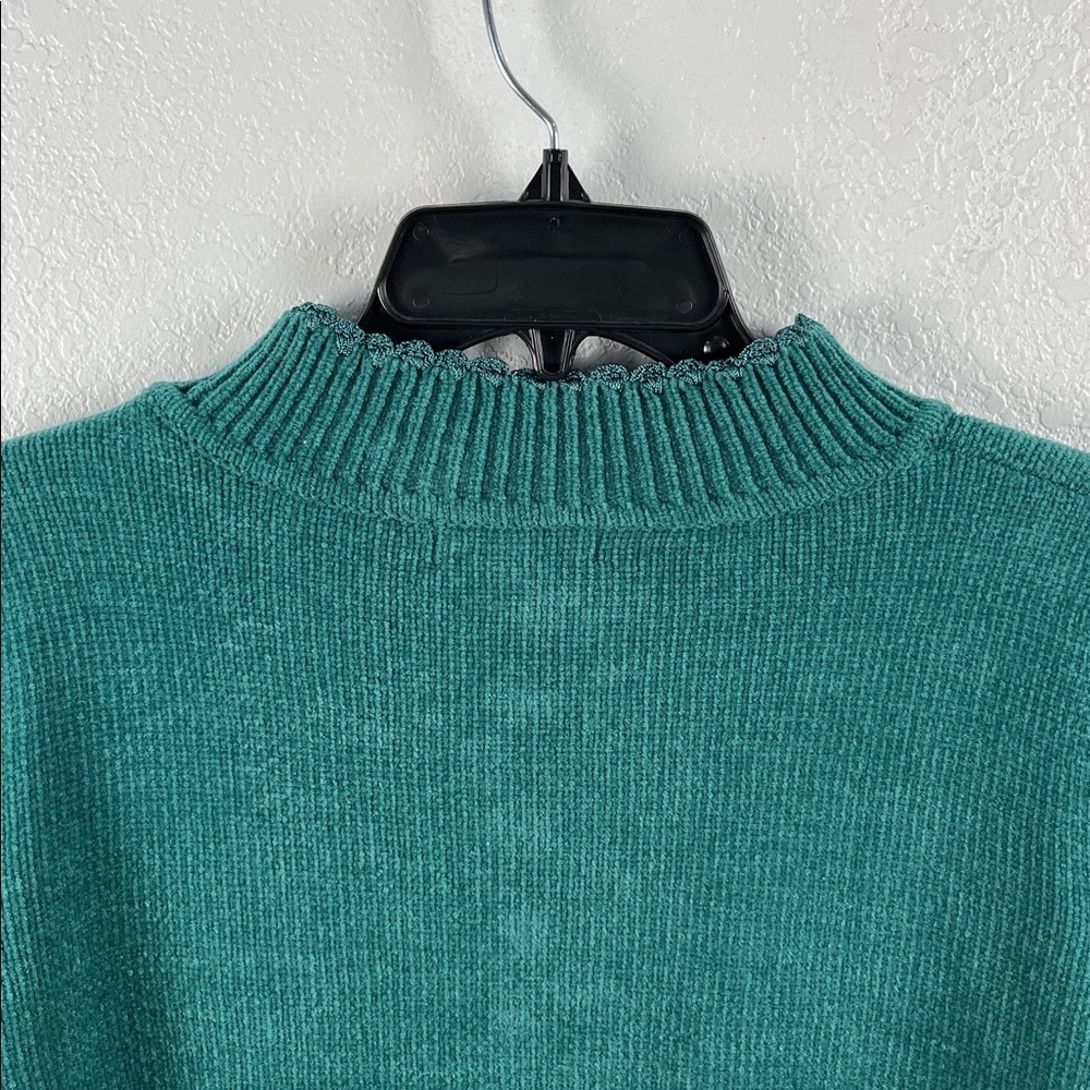 Jenny Women’s Small Dark Green Sweater Crochet Trim Beaded Button Front Floral M - Picture 8 of 8